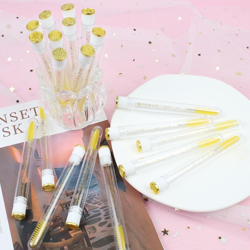 SenRocc 20pcs Mascara Wands Tube Reusable Lash Spoolies Gold Plate Tube Eyelash Brush Tubes Spoolies Lash Extension Brushes Applicators Makeup Tools (Gold Plate-MlX) - Image 5